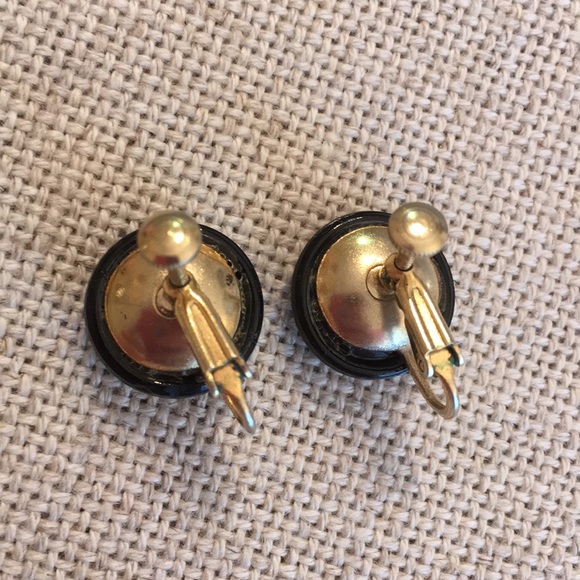 Vintage Black Faceted Glass Button Earrings Clip - Picture 8 of 8